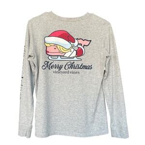 Vineyard Vines Womens‎ Shirt XXS Gray Whale Ice Skating Christmas Pocket Tee